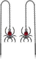wholesale 925 Sterling Silver Spider Red Crystal Long Chain Tassel Earrings for Women Gothic  Ideas-0-0