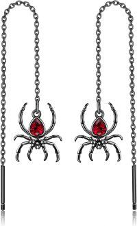 wholesale 925 Sterling Silver Spider Red Crystal Long Chain Tassel Earrings for Women Gothic  Ideas-spider