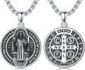 wholesale 925 Sterling Silver Saint Benedict Medal Cross Pendant Necklace for Men Women Catholic  36 Chain Length-0-0