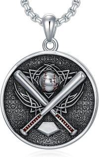 wholesale 925 Sterling Silver Baseball Bat Softball Crossed Bats Sports Charm Pendant Necklace for Men/Women-Baseball