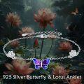wholesale 925 Sterling Silver Adjustable Lotus Flower & Purple Blue Butterfly Anklet for Women Girls -0-4