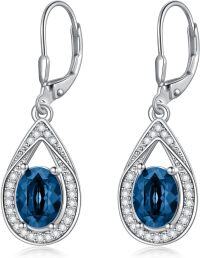 wholesale Sterling Silver Genuine Simulated Birthstone Teardrop Leverback Earrings-London Blue