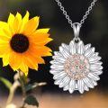 wholesale 925 Sterling Silver Sunflower Pendant Necklace You Are My Sunshine Engraved Rotating Cz Jewelry Gift-0-5