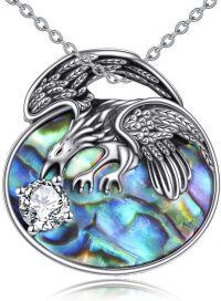 wholesale 925 Sterling Silver Round Cut Cubic Zirconia & Paua Shell Eagle Pendant Necklace for Women and Girls-Eagle Necklace2