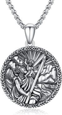 wholesale 925 Sterling Silver Religious Pendant with Saint Michael and Family Scene Charm Necklace for Women Men  48cm Chain Length-A-St Christopher