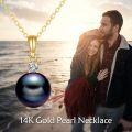 wholesale 14K Gold Black Freshwater Pearl & Diamond Pendant Necklace for Women (Length: Adjustable)-0-5