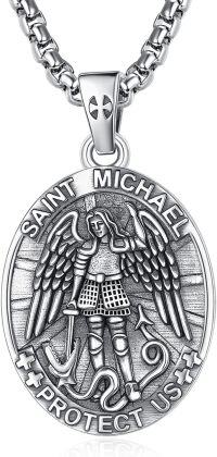 wholesale Sterling Silver Patron Saint Medal Amulet Necklace for Men 2 5mm 22 +2 Chain-A16-Saint Michael