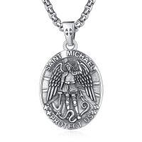 wholesale 925 Sterling Silver Patron Saint Medal Amulet Necklace for Men 2 5mm 22 +2 Chain-A16-Saint Michael