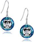 wholesale 925 Sterling Silver Round Crystal Dangle Earring with Raccoon Charm for Women-0-0