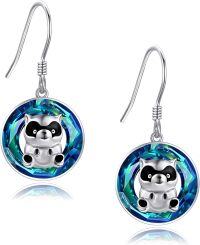 wholesale 925 Sterling Silver Round Crystal Dangle Earring with Raccoon Charm for Women-Raccoon