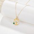 wholesale 14k Gold Cute Frog Lotus Leaf Pendant Necklace With Green Zircon Drop-0-1