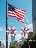 wholesale 925 Sterling Silver Sunflower Flag Earrings with Red White Blue Gemstones, Patriotic Dangle Earrings for Women, 4th of July Independence Day Gift-0-4