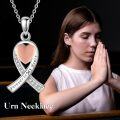 wholesale 925 Sterling Silver Heart Ribbon Pendant Necklace Forever in My Heart Cremation Jewelry for Ashes Memorial Keepsake-0-5