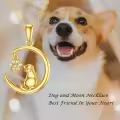 wholesale 14K Gold CZ Cat and Paw Print on Crescent Moon Pendant Necklaces Wholesale for Women s-0-5