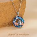 wholesale Sterling Silver Blue Crystal Cat Necklace for Women Mom Birthday Gift-0-3