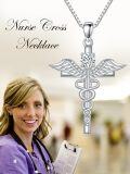wholesale TOUPOP Sterling Silver Caduceus Angel Nursing Necklace Cross Pendant Birthstone Necklace Gifts For Nurse Women -0-4