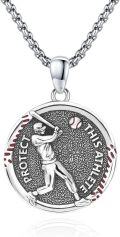 wholesale 925 Sterling Silver Baseball Player Protect This Athlete Sports Pendant Necklace-0-0