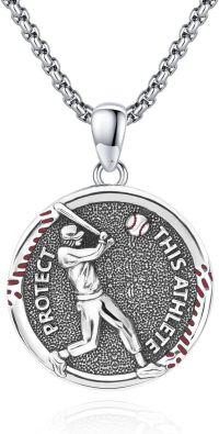 wholesale 925 Sterling Silver Baseball Player Protect This Athlete Sports Pendant Necklace-A1-Baseball Necklace