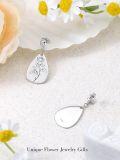wholesale Sterling Silver Floral Teardrop Earrings w Birth Flower Engraved Gift for Women-0-14