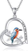 wholesale 925 Sterling Silver Enamel Bird in Heart Pendant Necklace for Women Lover Gifts-0-0