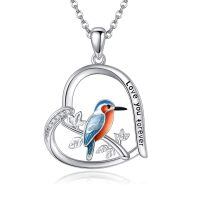 wholesale 925 Sterling Silver Love You Forever Bird Pendant Necklace-Kingfisher