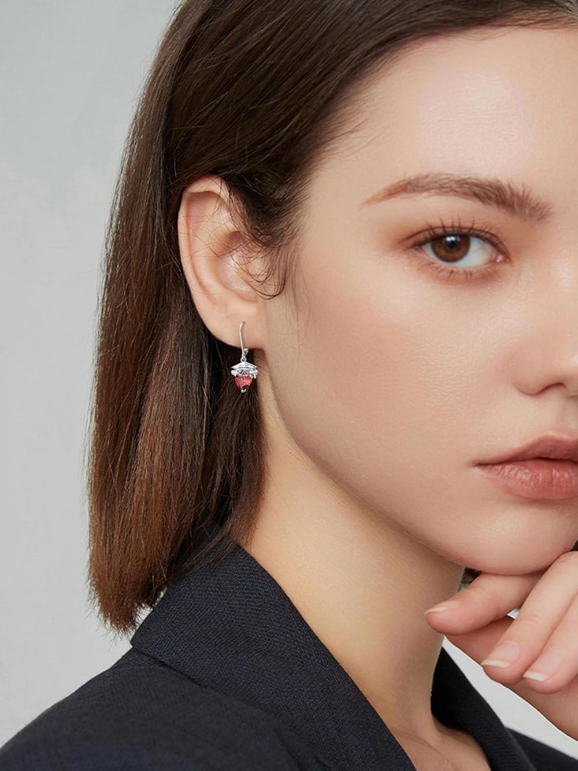 wholesale S925 Sterling Silver Heart-Shaped January Birthstone Bachelor Hat Earrings for Women Graduation Gift-0-4