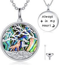 wholesale 925 Sterling Silver Abalone Shell Wolf Tree of Life Cremation Keepsake Pendant Necklace with Funnel and Fill Tool - Always in My Heart-22-Wolf