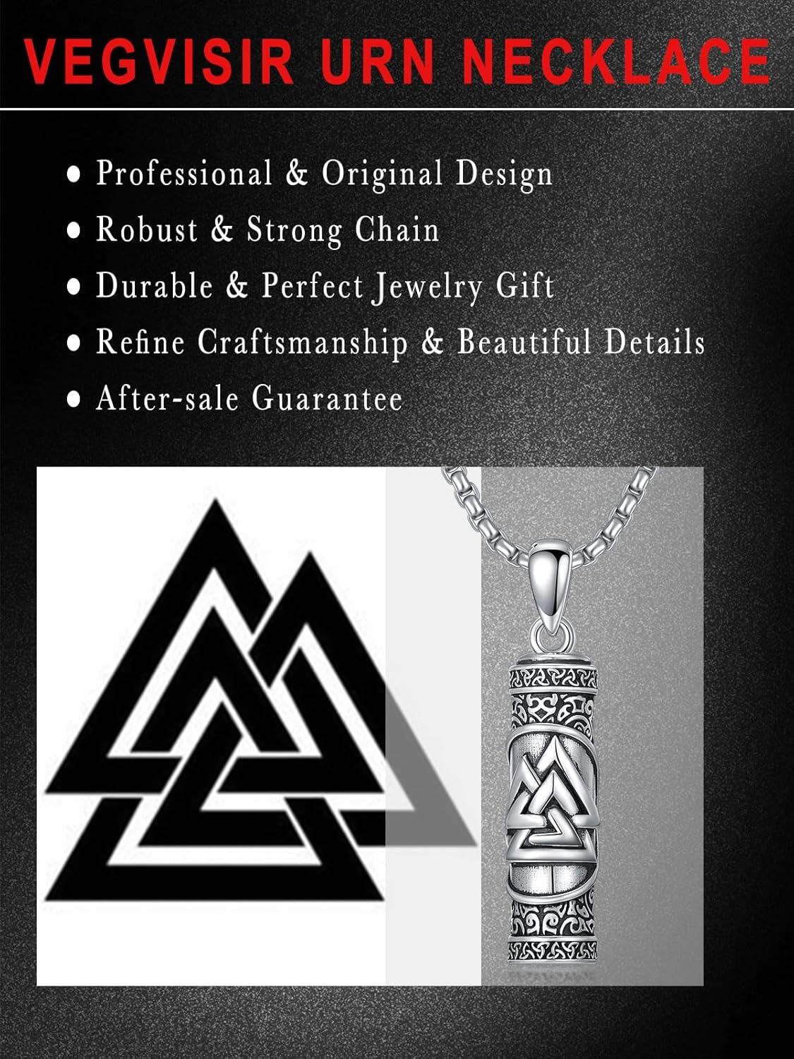 925 Sterling Silver Viking Valknut Cylinder Pendant with Funnel and Cleaning Brush Set - Memorial Keepsake Jewelry-0-2