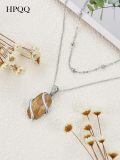 wholesale 925 Sterling Silver Citrine Pendant Necklace Platinum Plated Spiral Wrap Beaded Chain-0-3