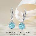 wholesale 925 Sterling Silver Round Turquoise Drop Earrings with Leverbacks for Women-0-4