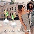 wholesale 925 Sterling Silver Green Enamel Pearl Leaf Dangle Drop Earrings Boho Beach Wear Jewelry-0-2