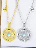 wholesale 925 Sterling Silver Compass Pendant Necklaces for Women Men Friendship Gifts Jewelry Gold/Silver Tone Nautical Navigation Charm Necklace Best Friends Forever (BFF) Matching Set-0-4