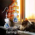 wholesale 925 Sterling Silver Abalone Shell & White Fire Opal Cat Dangle Earrings for Women-0-2