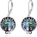 wholesale 925 Sterling Silver Cat Moon Star Abalone Shell Leverback Earrings  for Women-0-0