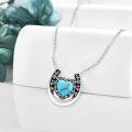 wholesale 925 Sterling Silver Heart-Shaped Turquoise & Black Enamel Lucky Horse Shoe Pendant Necklace for Women Girls  43cm Chain Length-0-3