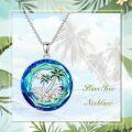 wholesale 925 Sterling Silver Palm Tree & Flowers Charm Round Pendant Necklaces for Women Girls s-0-5