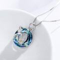 wholesale 925 Sterling Silver Blue Crystal Hummingbird Flower Pendant Necklace for Women-0-3