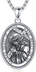 wholesale Sterling Silver Saint Medal Oval Necklace for Men Women Religious Jewelry-0-10
