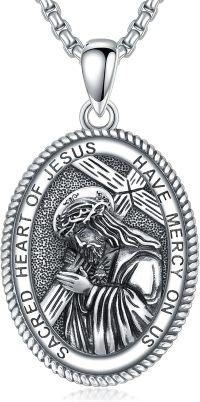 wholesale Sterling Silver Saint Medal Oval Necklace for Men Women Religious Jewelry-21-Jesus Necklace