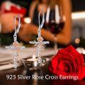 wholesale 925 Sterling Silver Rose Flower Cross Dangle Earrings s for Women-0-5