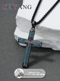 wholesale 925 Sterling Silver Cross Pendant with Turquoise Inlay Necklace for Men Women s (with Gift Box)-0-2