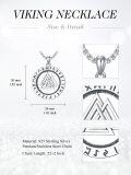 wholesale Sterling Silver Viking Necklace w Wolf Thor s Hammer Vegvisir Tree of Life Compass Pendant-0-1
