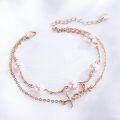 wholesale 925 Sterling Silver Plated Rose Gold Metal Pink Freshwater Pearl Faith Cross Charm Bracelet for Women - Dainty Double Chain Christian -0-1