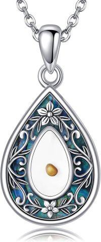 wholesale 925 Sterling Silver Teardrop Abalone Shell & Yellow Stone Pendant Necklace Christian Jewelry for Women-Mustard Seed-A
