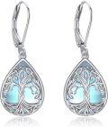 wholesale 925 Sterling Silver Teardrop Moonstone & Lapis Lazuli Tree Of Life Drop Earrings-0-0