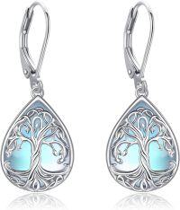 wholesale 925 Sterling Silver Teardrop Moonstone & Lapis Lazuli Tree Of Life Drop Earrings-Tree of Life