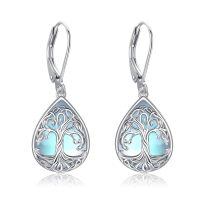 wholesale 925 Sterling Silver Teardrop Moonstone & Lapis Lazuli Tree Of Life Drop Earrings-Tree of Life