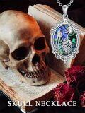 wholesale 925 Sterling Silver Gothic Skull with Abalone Shell and Witch's Heart Pendant on Black Cat Chain Necklaces for Women-0-5