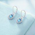 wholesale 925 Sterling Silver Blue Topaz & White Cubic Zirconia Halo Drop Earrings for Women-0-2