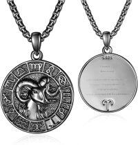 wholesale  Sterling Silver Zodiac Necklace for Men 12 Constellation Horoscope Pendant Birthday Father s Day Gift -Aries-Black-Aries Black